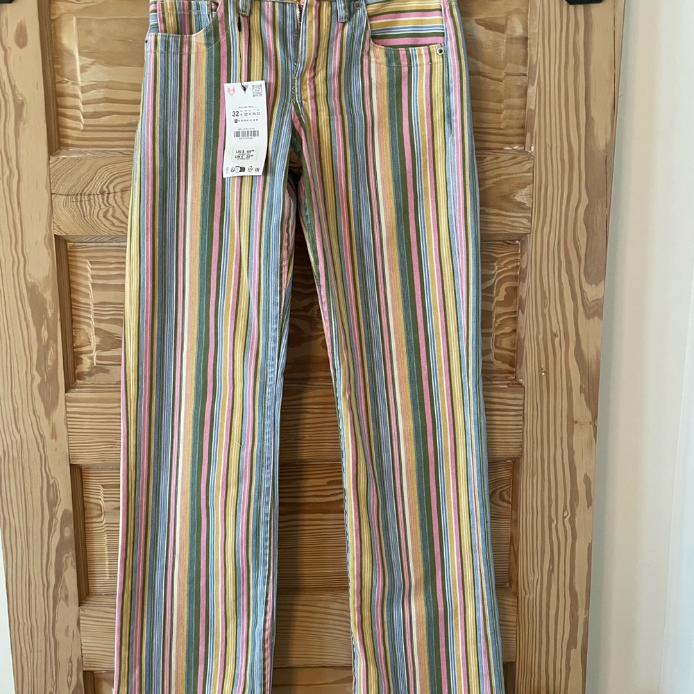 Zara Multicolor Vertical Stripe Straight-Leg Jeans